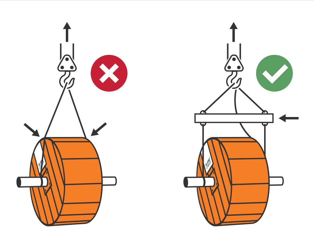 Using a forklift to lift the cable drums from the correct direction