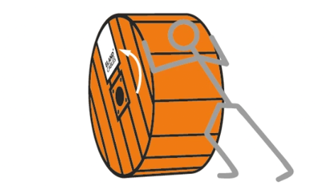 A drawing showing how to handle an electrical cable drum