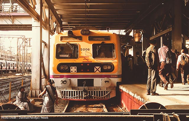An Indian Railway train in a station in India